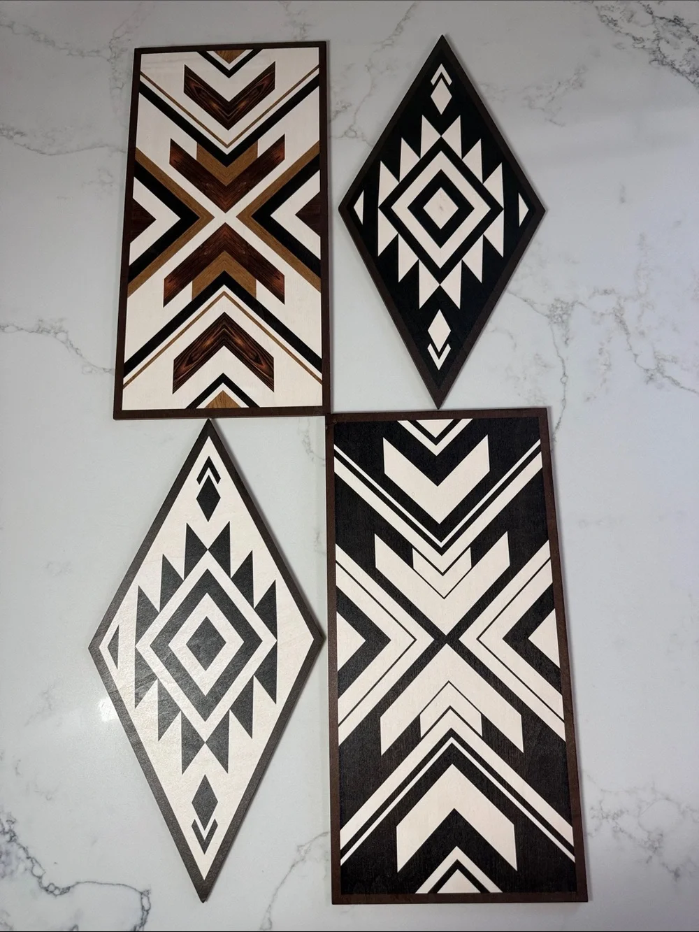 Aztec Southwestern Black and White Diamond Wall Art Set - Brand